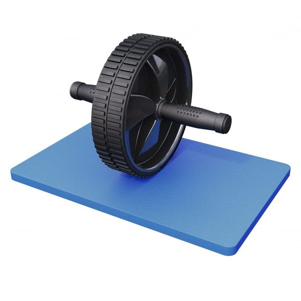 GORILLA SPORTS® Ab Roller - mit gepolsterter Kniematte, 27x18 cm, Gummi, Rutschfest, Schwarz - Bauchmuskeltrainer, Bauchroller, Bauchtrainer, Abs Trainer, Abdominal Wheel, für Zuhause, Bauchtraining