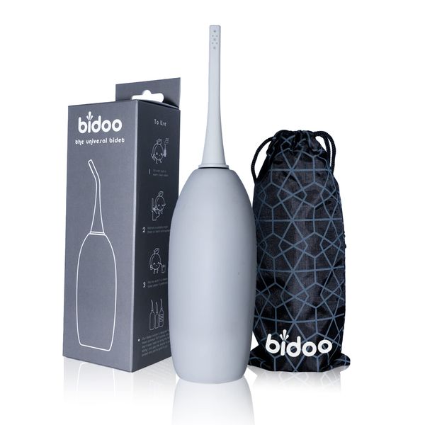 BIDOO The Universal, Portable Bidet (Pebble) with Cap and Travel Bag l Replaces Wet Wipes and Shower Toilet 250 ml l Peri Bottle for Postpartum l Elder Care l New Moms l Pre and Post-Intimacy