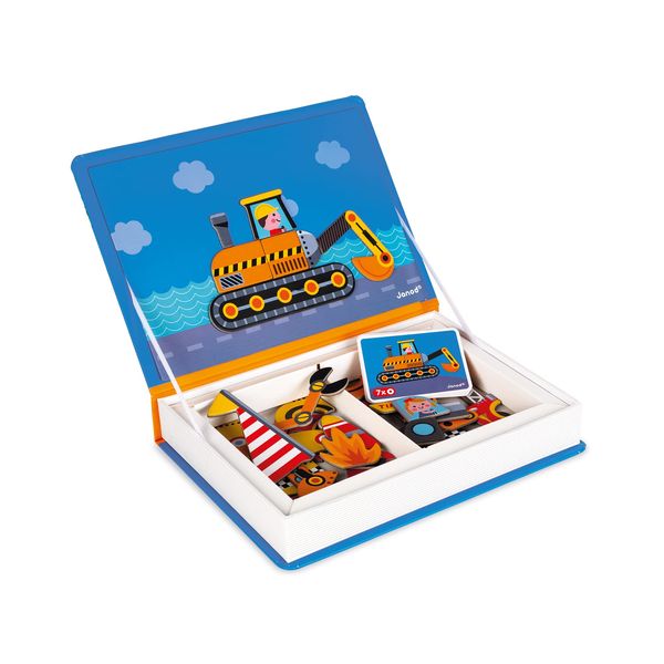 Janod - Magneti'Book of Racing Cars - Magnetic Educational Game, 50 Pieces - Fine Motor Skills and Imagination Learning - From 3 Years, J02715, Blue