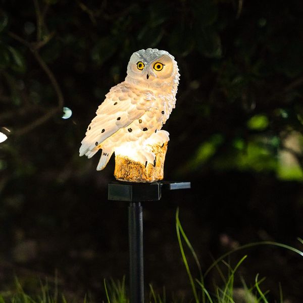 XURLEQ Garden Solar Light Outdoor Decor, Resin Owl Solar LED Light with Stake, Animal Waterproof Light for Flower Fence Lawn Passage Walkway Courtyard Party Decoration, Owl