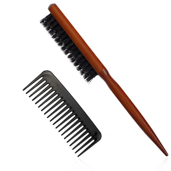 SSRDFU - 2 Pcs Professionelle Salon-Langbürste, Wildschweinborstenbürste, breiter Zahnkamm, Buchenhaarbürste, Rückenbürste, Wildschweinborsten für langes, Dickes, trockenes oder strapaziertes Haar