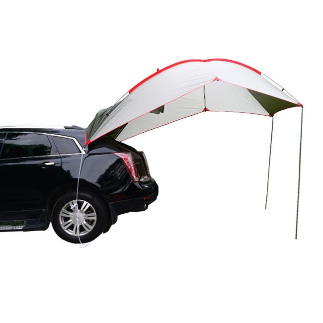 Wind Tour Portable Waterproof Car Rear Tent Outside Camping Shelter Outdoor Car Tent Trailer Tent Roof Top for Beach (Green+White)