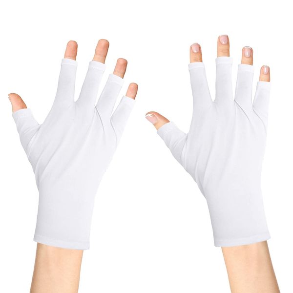 UV Gloves for Gel Nails, UV Gloves Gel Manicure Gloves UV Protection Gloves Anti UV Gloves Nail Art Skin Care UV Shield Gloves Half Finger Gloves for Nail Polish, Nail Art Dryer(White)