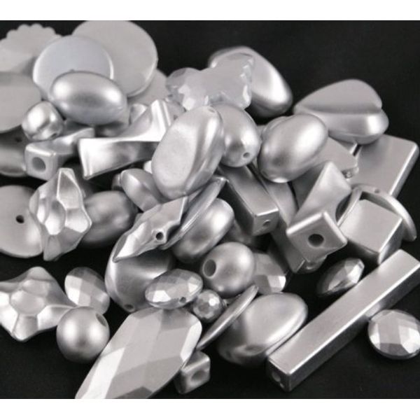 boxdisplays Silver Colour Assorted Shape/Size Plastic Beads.