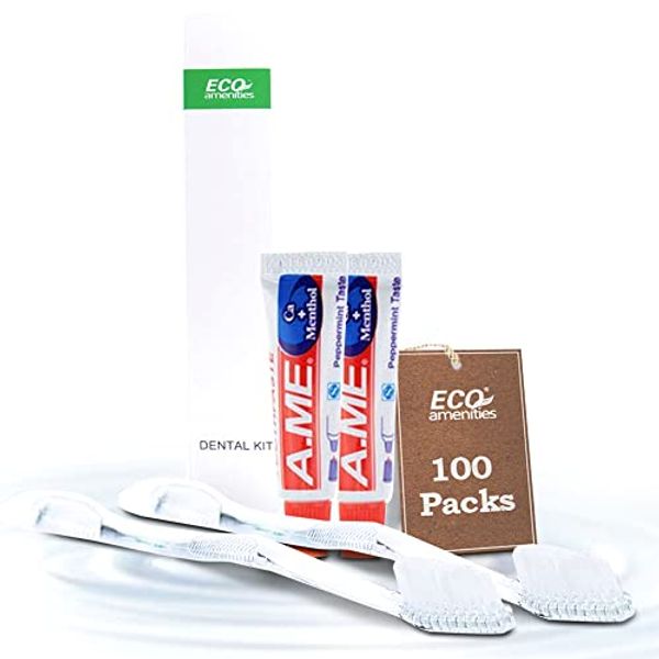 ECO amenities Travel Toothbrush Kit - Manual Disposable Toothbrush with Toothpaste, in Individually Wrapped Paper Box, 100 Sets per Case - Travel Toothbrush and Toothpaste for Hotels and Hospitality