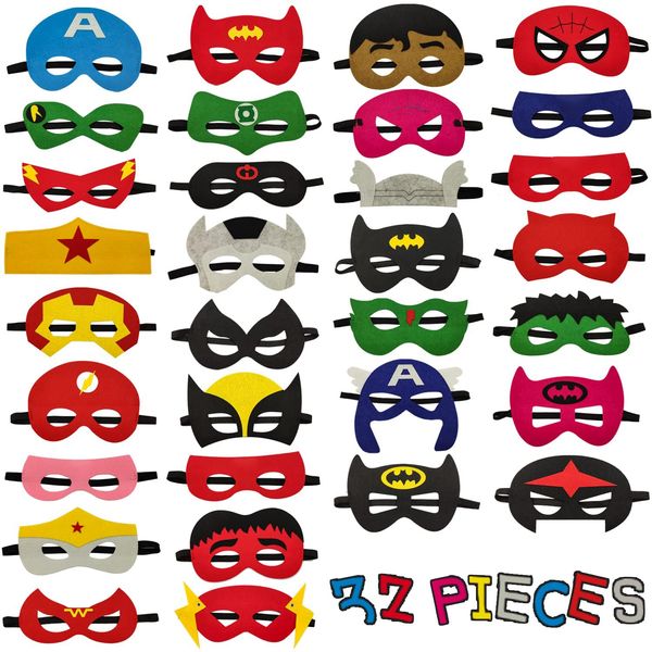 Superhero Masks, 32 Pcs Super Hero Cosplay Party Masks, Avengers Felt Masks Costumes Toy Gift for Boys Girls, Boys & Girls Felt Eye Mask for Cosplay, Birthday Party or Masquerade Halloween Xmas