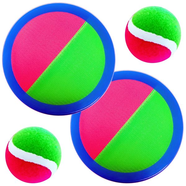 AppleRound Toss and Catch Velcro Ball Set (Hook and Loop), Kids Outdoor Games, Beach Toys, Backyard Sports, Paddle Ball Games (Pack of 2 Paddles and 2 Balls)