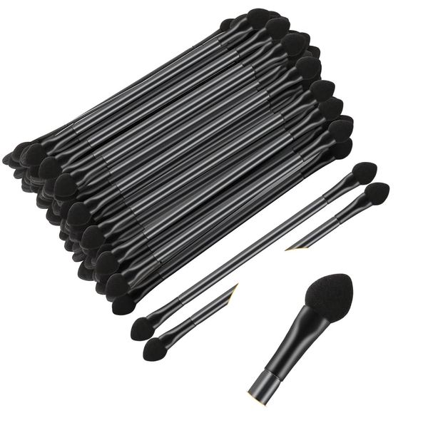 AaKode 30PCS Disposable Dual Sides Eye Shadow Sponge Brushes Makeup Applicator, Professional Double-End Eyeshadow Brushes Cosmetic Tool(12CM, Black)