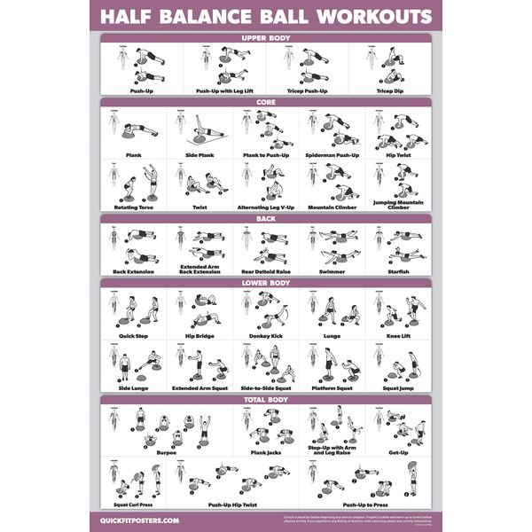 Half Balance Ball Workout Poster - Exercise Chart (LAMINATED, 18" x 24")