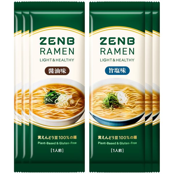 (Gluten Free Ramen) ZENB Ramen Meal Kit, 6 Servings (3 Soy Sauce Flavor + 3 Salty Flavors), Fast Boiling, 4 Minutes (Sugar Off, Gluten-Free Ramen, Sugar Control, Sugar Control, Replacement, Nutrition