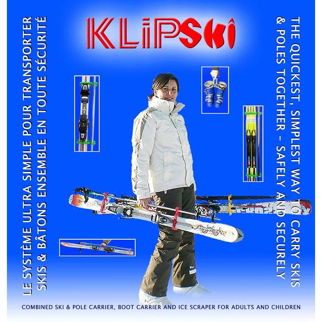 KlipSki Ski and Poles Carrier - Fucshia (Pair) - Quick and Easy to Use both for Experts and Beginners