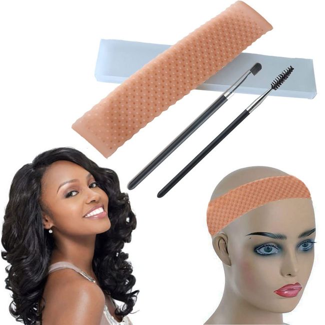 Breathable Airhole Wig Grip Headband, Transparent Silicone Wig Fix Non Slip Elastic Silicone Wig Grip Band for Women Men keeping Lace Front Wigs in Place Fit Sports and Yoga (Brown Airhole)