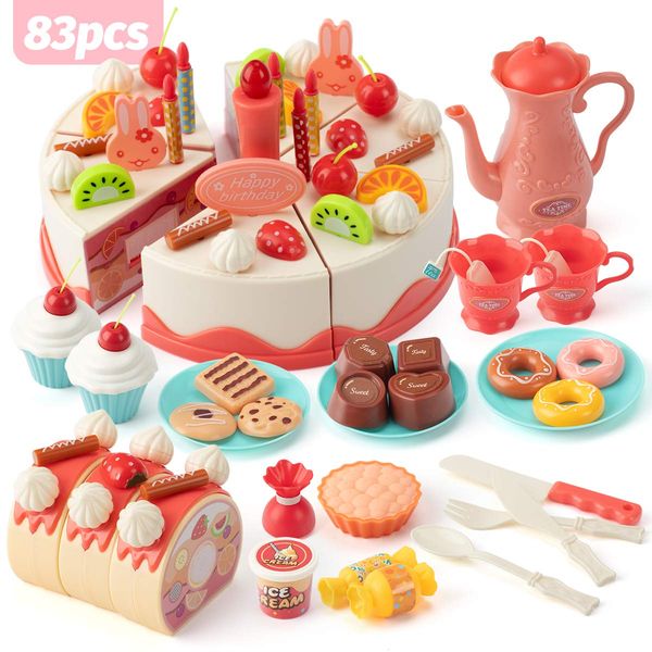 83 PCS Cutting and Decorating Birthday Cake Pretend Toys Role Play Food Sets for Children Kids, Educational Learning Kitchen Playset for 3 4 5 Years Old Girls & Boys Kids