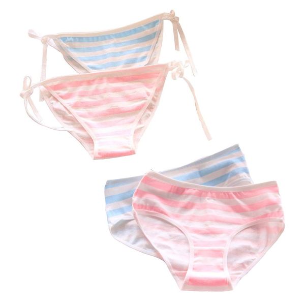 Masonanic Striped Border Pants, Cosplay, Women’s Shorts, Underwear, Striped Pants, String Pants, Sexy, Anime, Set of 4, Pink + light blue