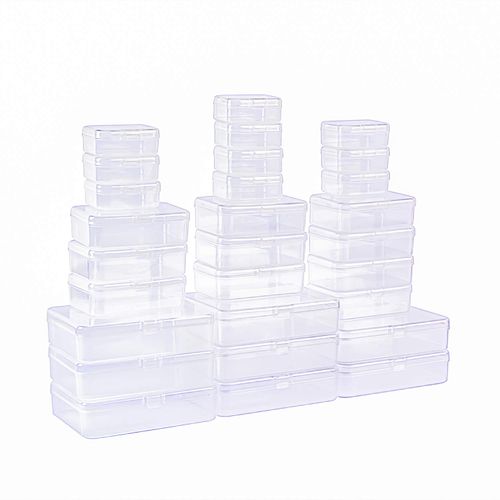 LJY 28 Pieces Mixed Sizes Rectangular Empty Mini Plastic Storage Containers with Lids for Small Items and Other Craft Projects (Clear)