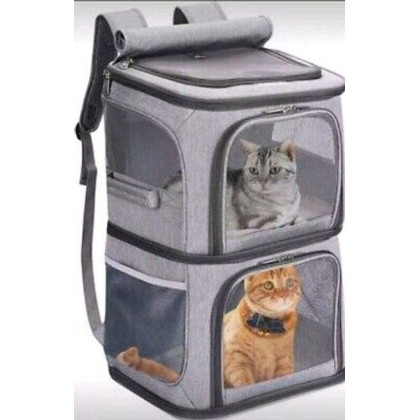 2-in-1 Double Pet Carrier Backpack for Small Cats and Dogs, Portable Pet Travel