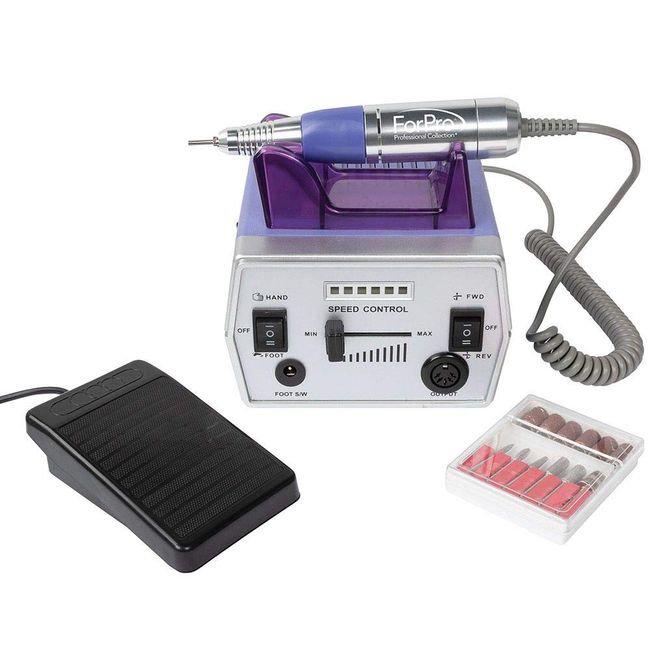 ForPro Professional Collection BRAVO Professional Nail Drill Kit, Purple, Electric Portable Nail E-File Drill for Artificial and Natural Nails, LED Battery, Powerful, Ultra-Quiet Motor, Auto Shutoff