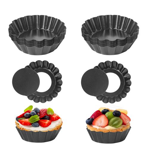 Axigundaone 16 Pcs 4 Inch Tart Pans with Removable Bottom, Nonstick Mini Quiche Pan Fluted Sided, Round Tart Pans Carbon Steel for Baking, Fruit Tart, Pies (Dark Gray)