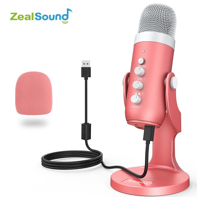 ZealSound k66 USB Condenser Microphone Black + Pink