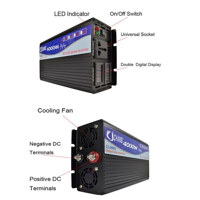 Pure Sine Wave Inverter 2000W 3000W 4000W Power DC 12V 24V 48v To AC 220V  Voltage 50/60HZ Converter Solar Car Inverter With LED