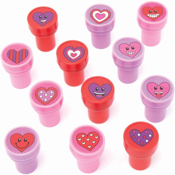 Baker Ross Heart Self Inking Stampers - Pack of 12, Heart Stamp Set for Kids (FC473),Small