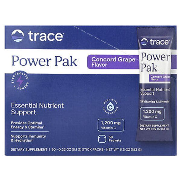 Power Pak, Essential Nutrient Support, Concord Grape, 30 Stick Packs, 0.22 oz