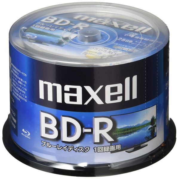 Maxell BRV25WPE.50SPZ for Recording (Single Recording) BD-R Terrestrial Digital 180 Minutes, BS Digital 130 Minutes, 4x Speed, Inkjet Printer Compatible, White (Wide Printing), 50 Sheets, Spindle Case