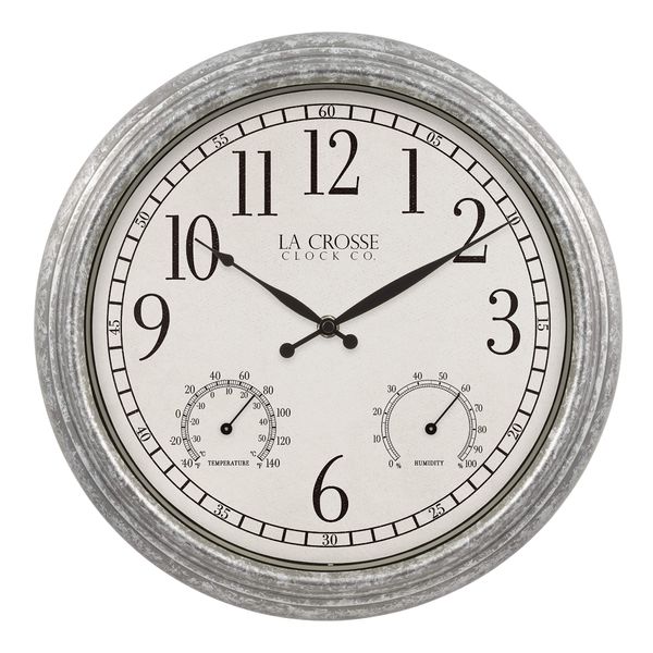 La Crosse 433-3236 14-inch Silas Indoor/Outdoor Galvanized Analog Quartz Wall Clock, Silver