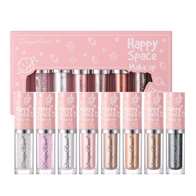 Flüssiger Lidschatten, MKNZOME 8 Farben Schminke Glitzer Lidschatten Liquid Eyeshadow Langlebiges Wasserdichtes Augen Make-up für Geburtstag Weihnachten Halloween Party oder Täglich