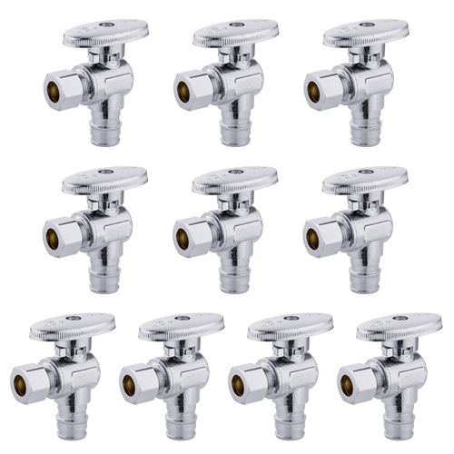 10 PCS EFIELD Stop Angle Valve Pex-A Inlet, 1/4 Turn,3/8" OD Compression X 1/2" Pex-A Expansion, Chrome Plated Brass