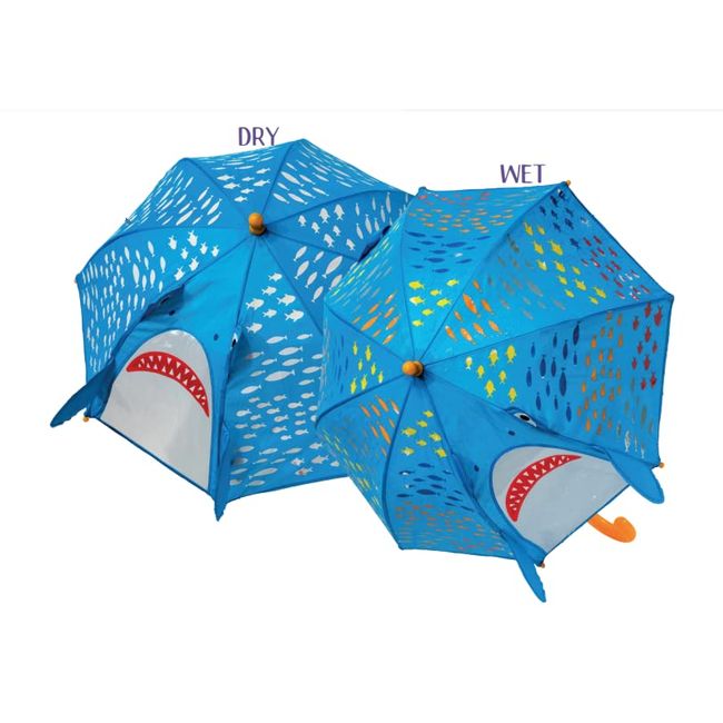 Floss & Rock 3D Colour Changing Shark Design Kids Umbrella, 22 Inch, Blue