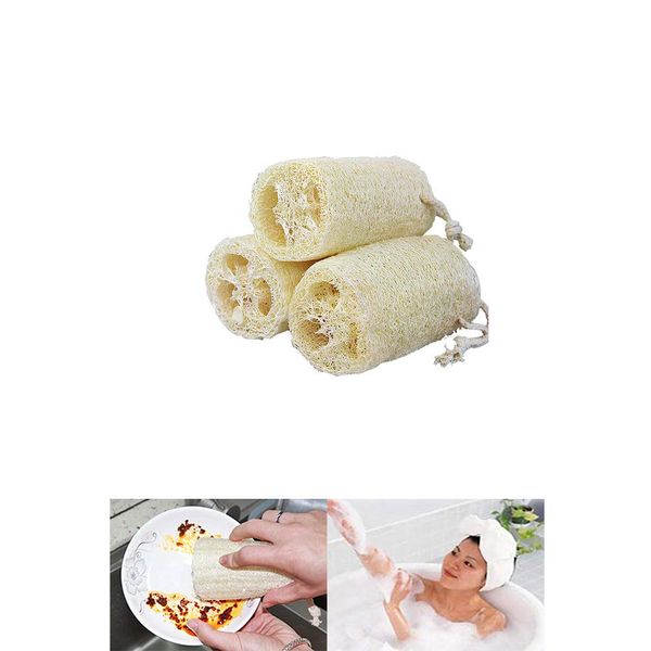 YDJ 3pcs Natural Loofah Dishwashing Towel Kitchen Dishwashing Sponge Brush Pot Non-stick Oil Loofah Pouch Scouring Pad Rug Bath Home Massage Scrubber Body Exfoliating Shower Loofah Plush Toy Household