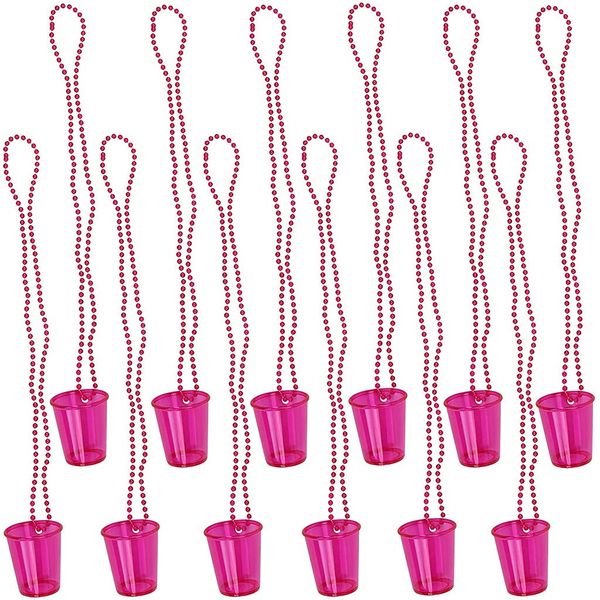 通用 Bachelor Party Small Glass Necklaces 6 Pack, 80s/90sPlastic Shot Glass Necklaces for Masquerade Hen Party Bridal Shower Wedding Bachelorette Party Necklace (rose red)