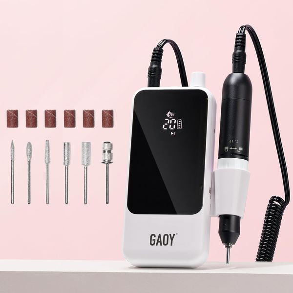 GAOY Cordless Nail Drill, Electric Nail File with 6 Nail Drill Bits for Acrylic and Gel Nails