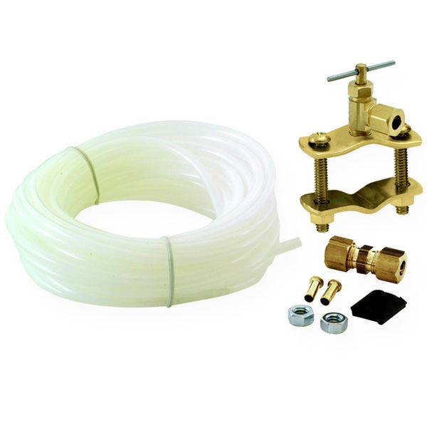 Eastman Ice Maker Installation Kit with Brass Inserts, 1/4 Inch Compression, 25 Foot Polyethylene Ice Maker Connectors, White, 48362