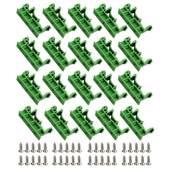 BuxiuGK 10 sets(20Pcs）DIN C45 Rail Adapter 35mm PCB DIN C45 Circuit Board Bracket Insulating Plastic with 40 Mounting Screws,Green