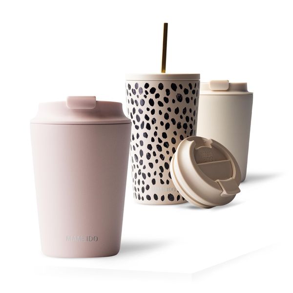 MAMEIDO Thermobecher 350ml, 470ml & 700ml - dichter Kaffeebecher to go aus Edelstahl doppelwandig isoliert, auslaufsicher - Coffee to go Becher warmhaltend (Blush Kissed, 0,35l)