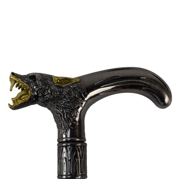 Treasure Gurus Howling Wolf T Handle Head Cane 2 Piece Steel Metal Shaft Travel Walking Stick