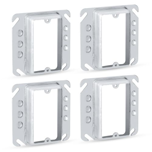 OHLECTRIC 4 Pack - 4-Inch Square Single Gang Mud Ring Device Made from Galvanized steel | 1" Raised Corner Ring with Angeled Slots, Fire Rated