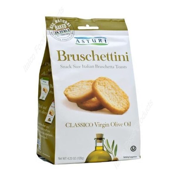 Asturi Classico Bruschettini - Virgin Olive Oil (Snack Size Italian Bruschetta Toasts), Buy TWELVE Bags and SAVE, Each Bag is 4.23 oz (Pack of 12)