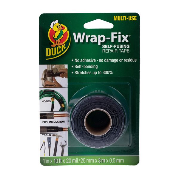 Duck Tape Wrap-Fix Self-Fusing Repair Tape | Self Amalgamating | Self Bonding for Plumbing | Leaking Pipe Repair Tape | Rubber Tape | Waterproof Black 25mm x 3m