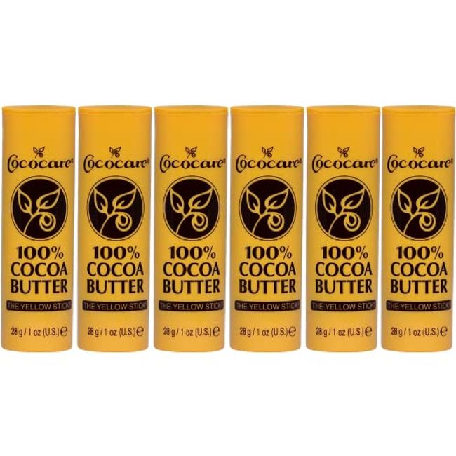 Cococare 100% Cocoa Butter Stick - All-Natural Cocoa Butter Emollient for Ultimate Skin Hydration & Protection - The Yellow Stick - (6 Pack)