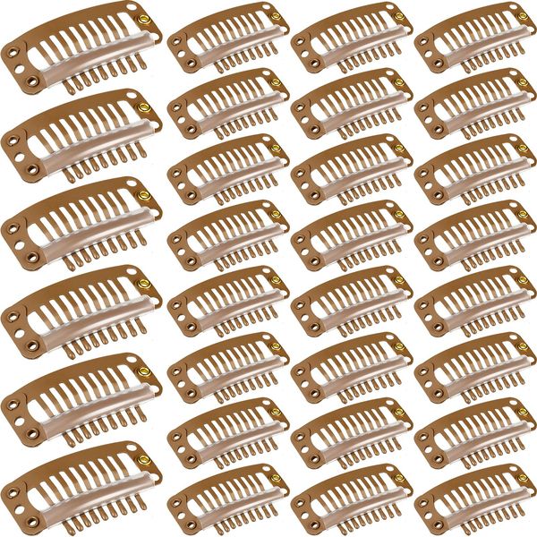 30 Pieces 32 mm 9-teeth Hair Extension Clips Hair Extension Wigs Snap Clips Comb Small Snap Wig Accessories Clips for Women Hair Extensions DIY (Light Brown)