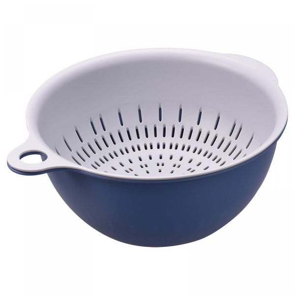 sourcing map Kitchen Strainer Colander Bowl Set, Small Double Layer Drain Basin and Basket Suitable for Fruits, Vegetables, Pasta, Berry, Cleaning Washing - Blue