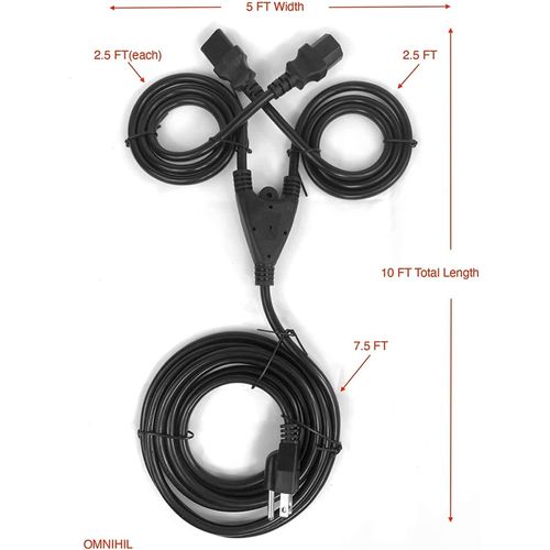 [UL Listed] OMNIHIL 10FT 3 Prong Power Cord Splitter Compatible with Carnation CR2 Bill Counter