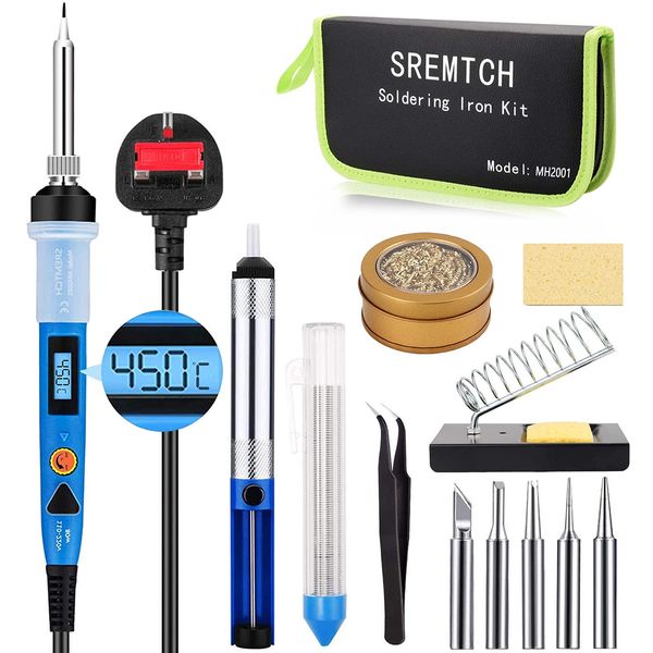 Soldering Iron Kit, SREMTCH 80W Digital LCD Soldering Iron with ON/Off Switch Adjustable Temperature knob(200-450℃) and Fast Heating Thermostatic Design, 13-in-1 Welding Tools for Electronics