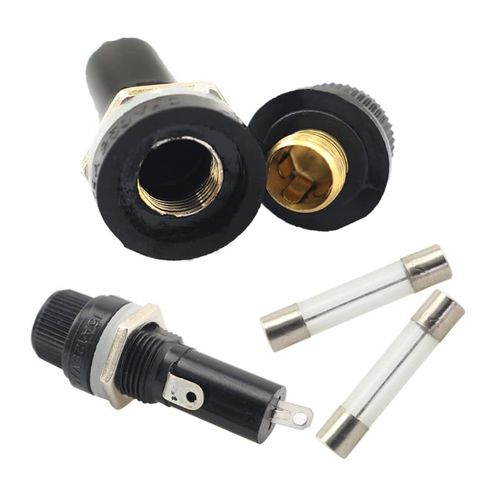 BLLNDX 4PCS Glass Tube Fuse Holder Fuse 5x20mm Black Knob Fuse Base 250V 10A 4 Fuse Holder 4 Glass Fuse Screw Cap Fuse Holder