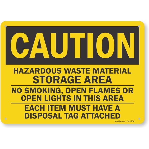 SmartSign "Caution - Hazardous Waste Material, Storage Area" Sign | 10" x 14" Plastic