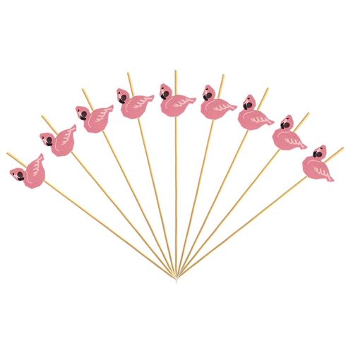 200 Pcs Flamingo Cocktail Picks 4.7 Inch Fruit Sticks Bamboo Toothpicks for Hawaii Luau Theme Party Supplies (Flamingo)