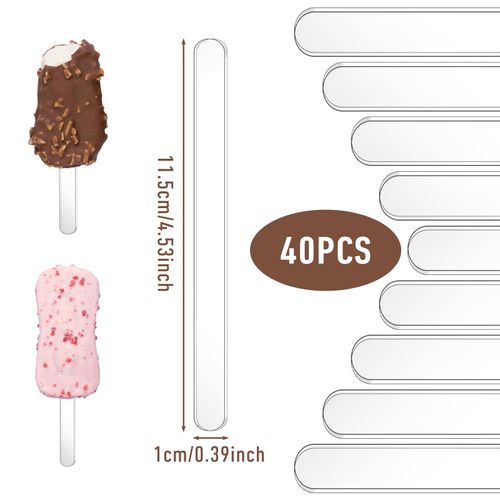 TIESOME 40 Pieces Acrylic Sticks, Reusable Cakesicle Sticks Cake Pop Molds Mirror Ice Cream Cakesicle Molds for Home Candy Gifts Party Homemade Ice Cream Cake Desserts DIY Art Crafts
